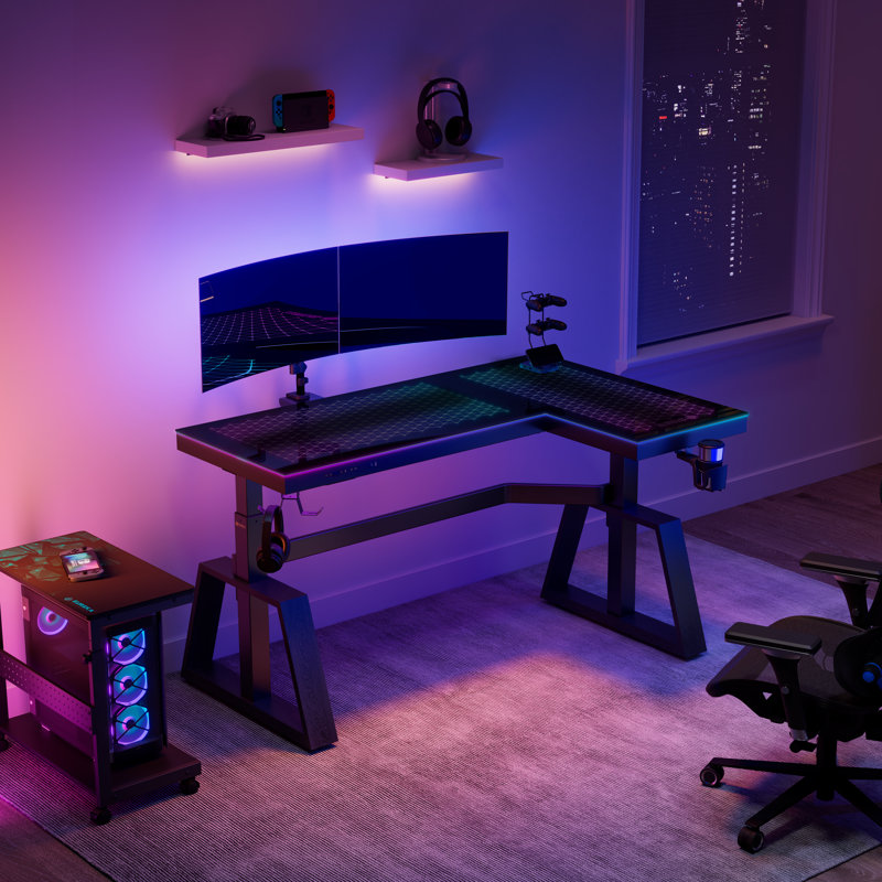 Wade Logan Chaniqua Music Synced RGB LED Glass Gaming Desk Orientation Left Hand Desks